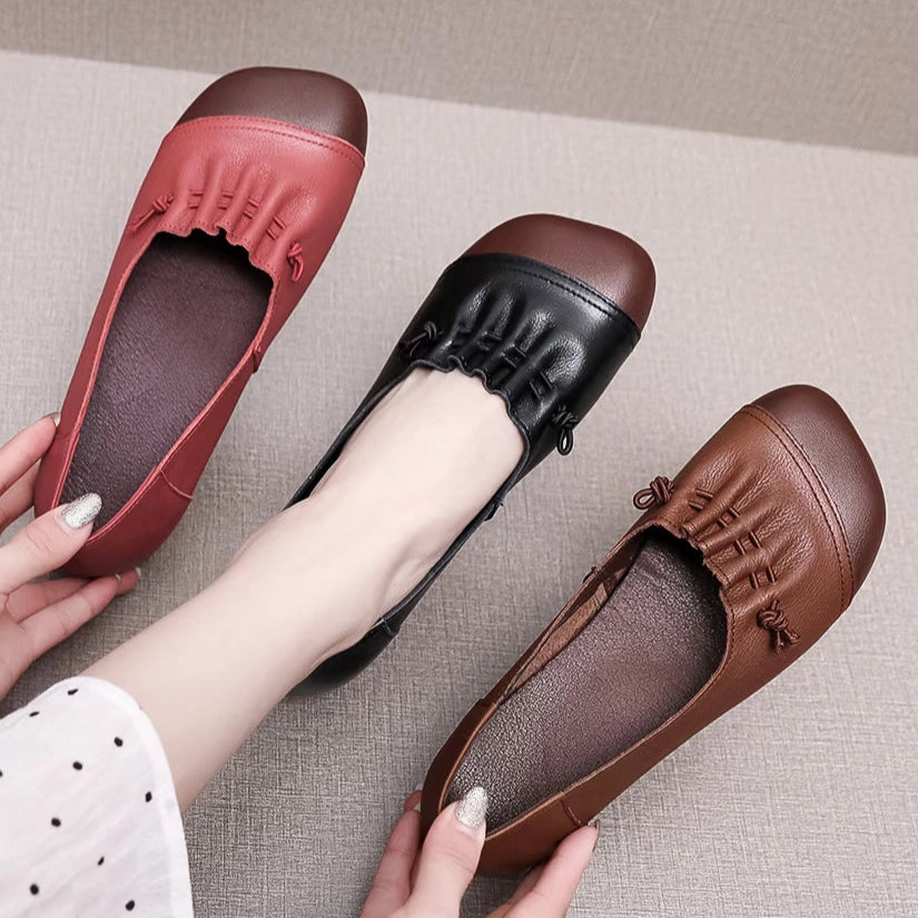 Babakud Women Spring Ethnic Style Handmade Genuine Leather Flat Shoes