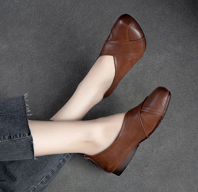 Vintage Cross-Strap Low-Cut Distressed Flat Leather Slip-Ons