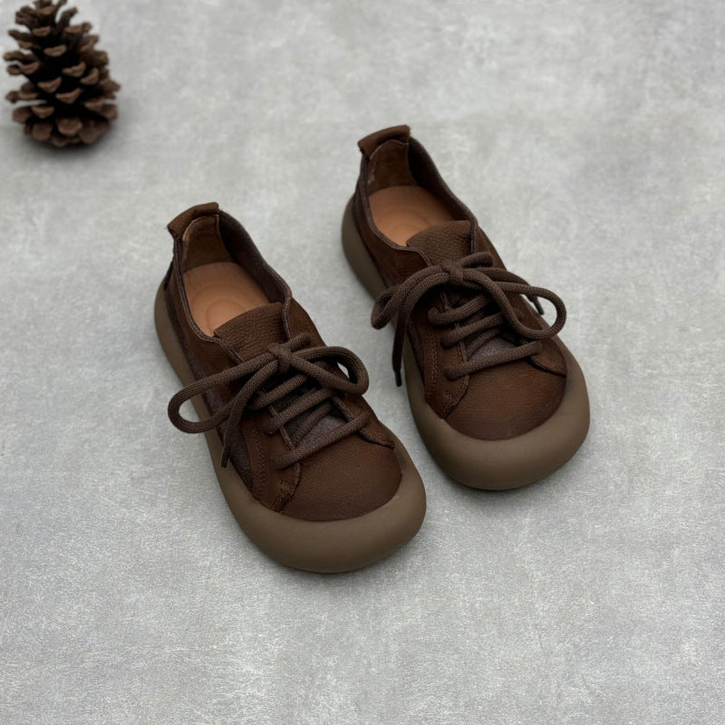 Brown Retro Genuine Leather Lace-Up Suede Casual Shoes