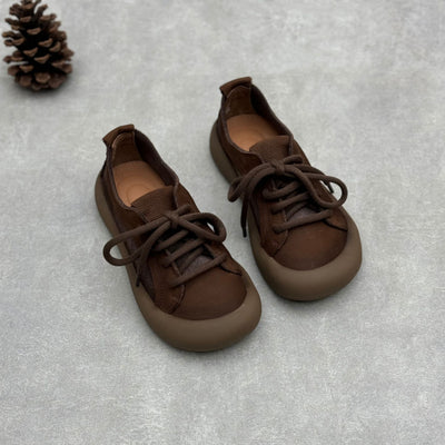Brown Retro Genuine Leather Lace-Up Suede Casual Shoes