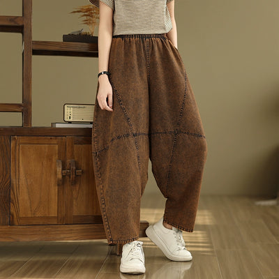 Women Spring Retro Cotton Denim Patchwork Harem Pants