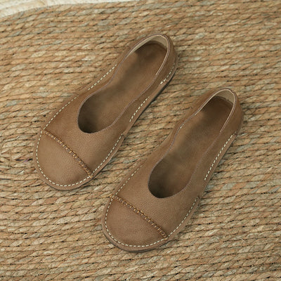 Leather Casual Shallow Patchwork Cut Out Slip-On Flats
