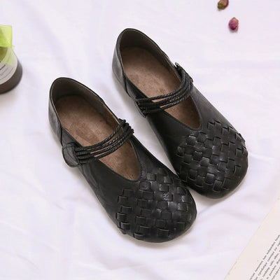 Women Casual Retro Woven Round Toe Flat Sole Velcro Sandals