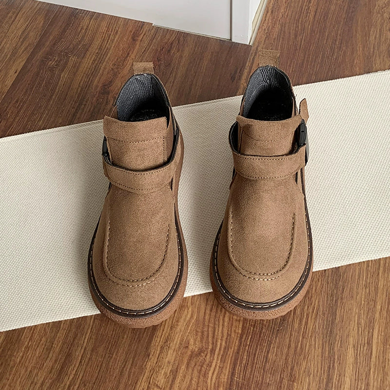 Ladies Fashion Buckled Thick Soled Suede Martin Boots