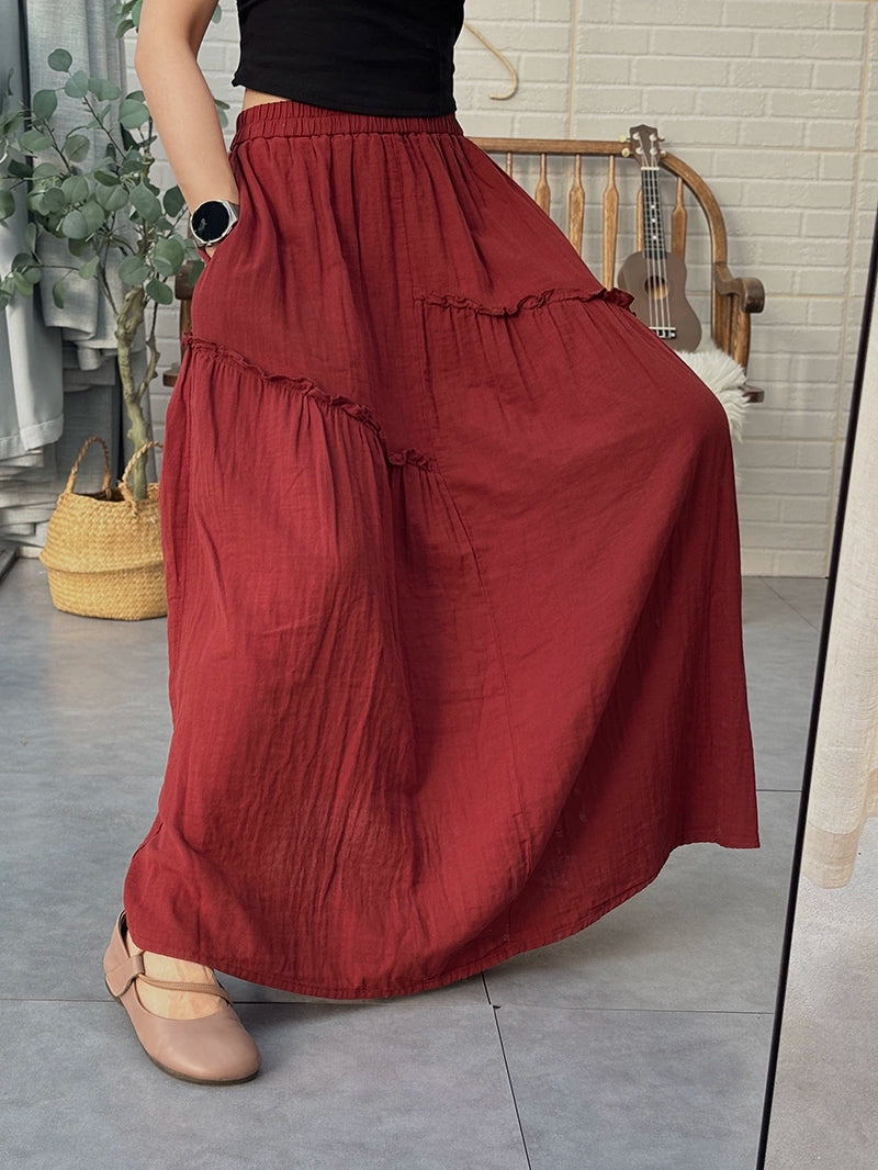 Summer Retro Casual Cotton Versatile Asymmetrical Hem Skirt