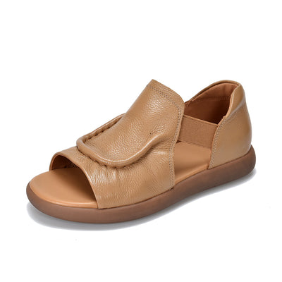 Babakud Retro Leather Open Toe Casual Elastic Sandals