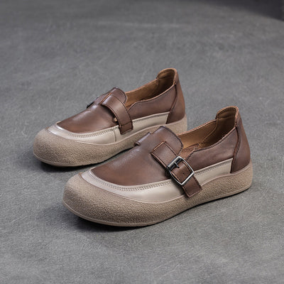 Women Spring Vintage Genuine Leather Flat Slip-On Shoes