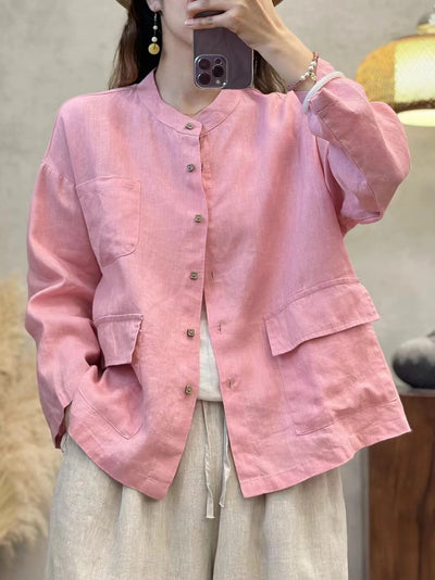 Babakud Autumn Retro Linen Washed Versatile Stand Collar Shirt