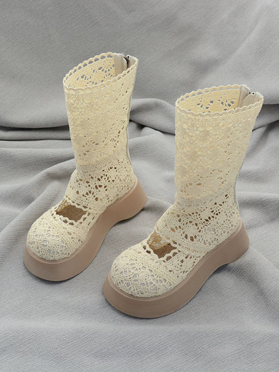 Women Summer Mesh Hollow Breathable Thick Sole Boots