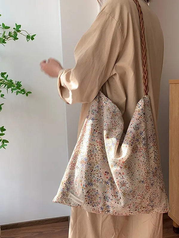 Retro Stars Cotton Casual Versatile Tote Bag