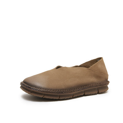 Women Retro Handmade Genuine Leather Soft Sole Slip-Ons