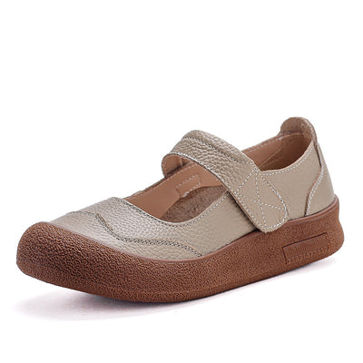 Women Retro Comfortable Leather Wide Round Toe Velcro Sandals