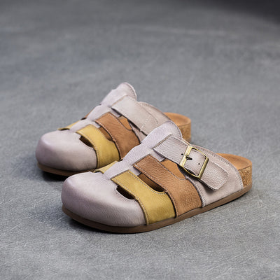 Women Casual Buckled Colorful Straps Retro Leather Slippers