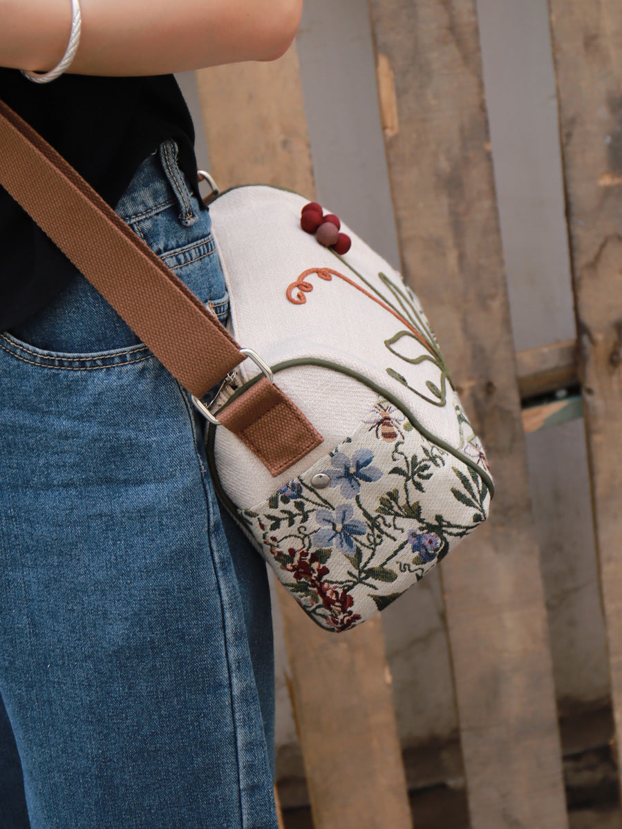 Babakud Women Vintage Floral Design Handcrafted Canvas Crossbody Bag