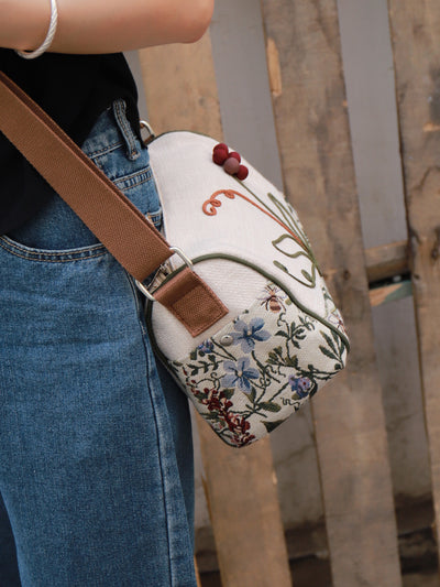 Babakud Women Vintage Floral Design Handcrafted Canvas Crossbody Bag