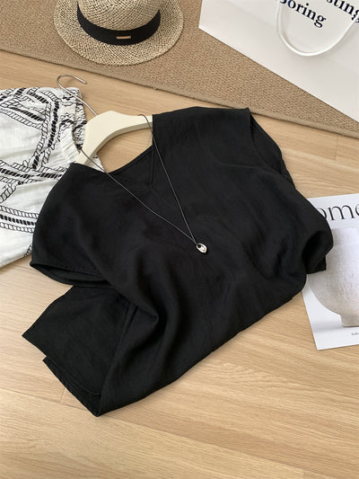 Women Casual Linen Patchwork V-Neck Sleeveless Tops