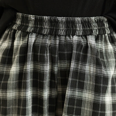 Women Summer Vintage Cotton Plaid Casual Harem Pants