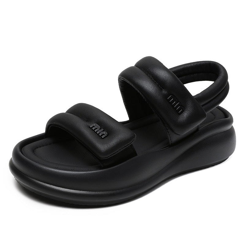 Women Suede Bread Sole Open Toe Chunky Velcro straps Platform Sandals