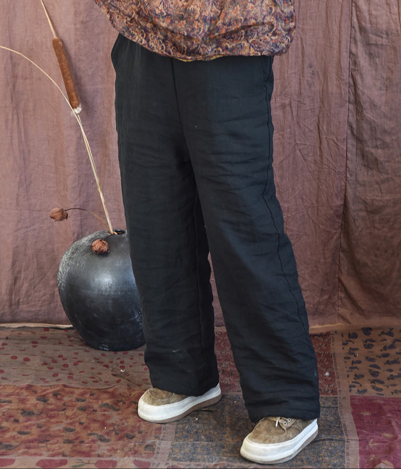Women Casual Quilted Straight-Leg Padded Warm Linen Pants