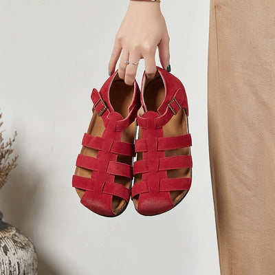 Women Summer Retro Closed Toe Leather Soft Sole Sandals