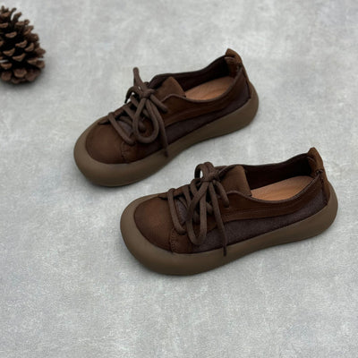 Brown Retro Genuine Leather Lace-Up Suede Casual Shoes
