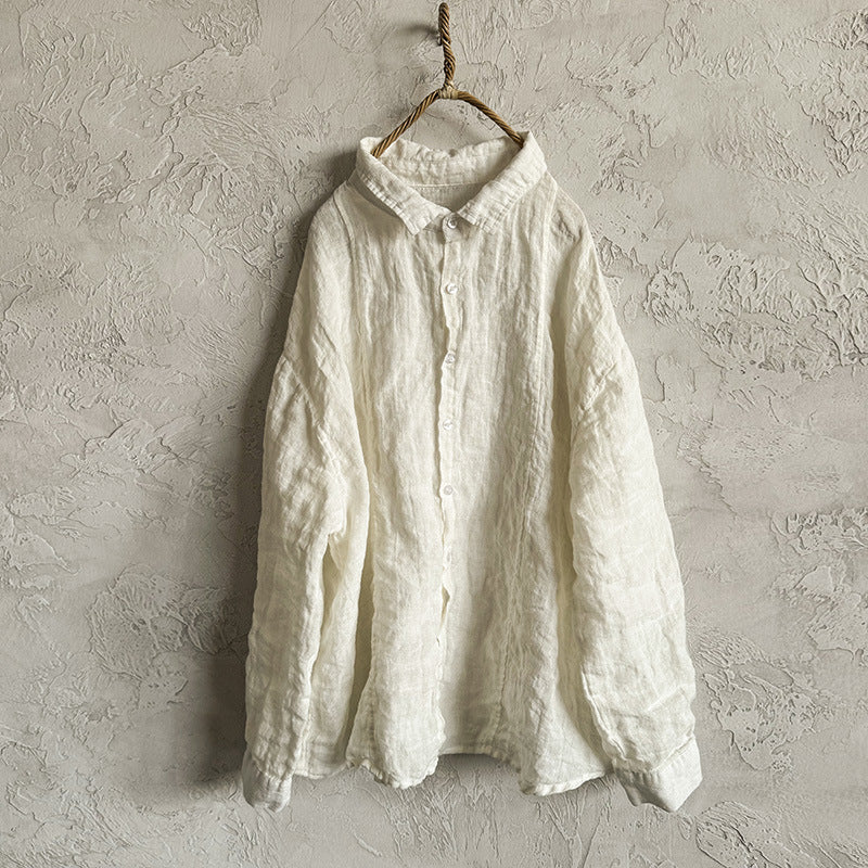 Women Solid Color Soft Comfy Loose Linen Shirt