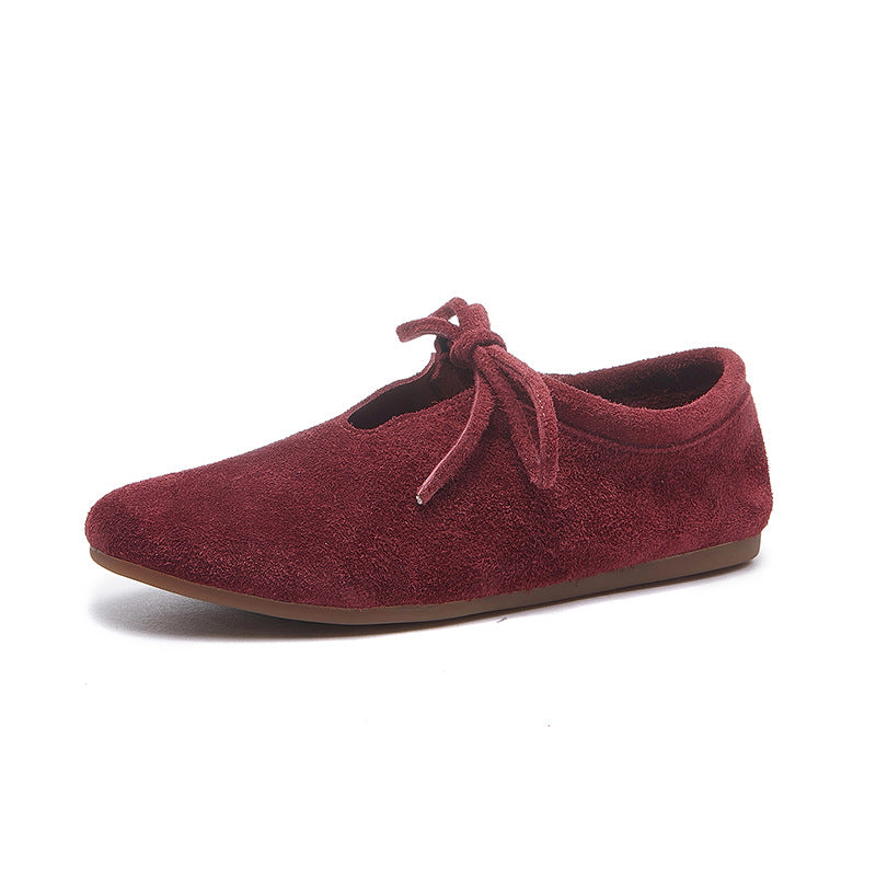 Babakud Women Genuine Leather Plus Size Lace Up Slip-Ons