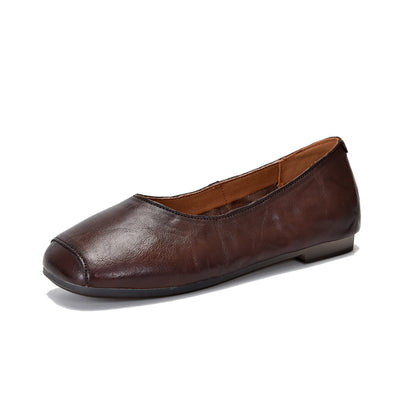 Women Retro Comfortable Square Toe Cowhide Flat Shoes Loafers
