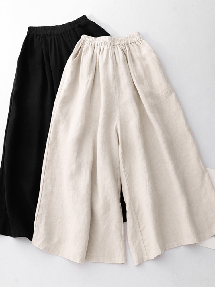 Women Retro Linen Plus Size Elastic Waist Loose Pants