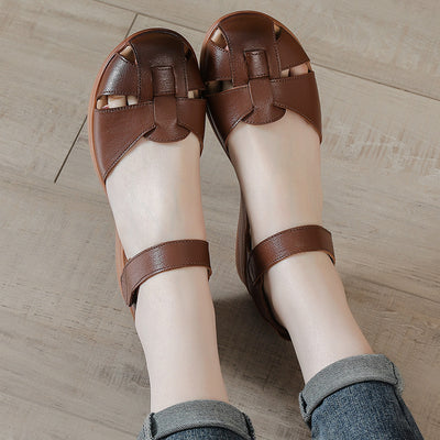 Women Summer Comfortable Genuine Leather Wedge Velcro Sandals