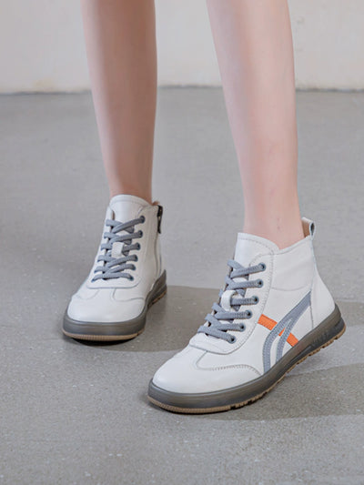 Women Casual Leather Patchwork Sports Lace-Up Boots