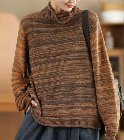 Women Casual Striped Turtleneck Knit Sweater