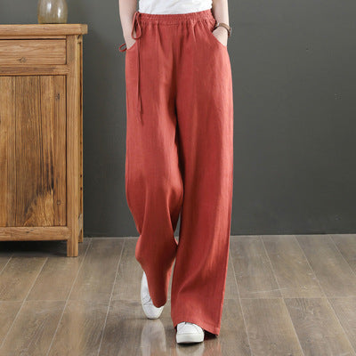 Women Casual Cotton Linen Loose Elastic Waist Pants