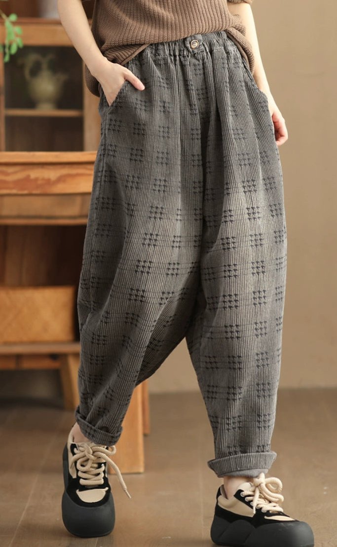 Women Vintage Loose Washed Corduroy Harem Pants