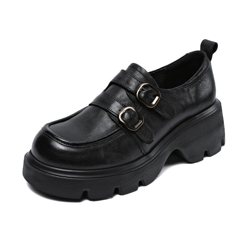 Babakud Women Spring Retro Chunky Loafers with Belt Buckle Design