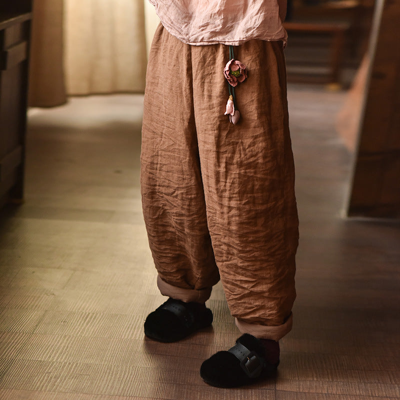 Winter Retro Linen Washed Casual Warm Harem Pants