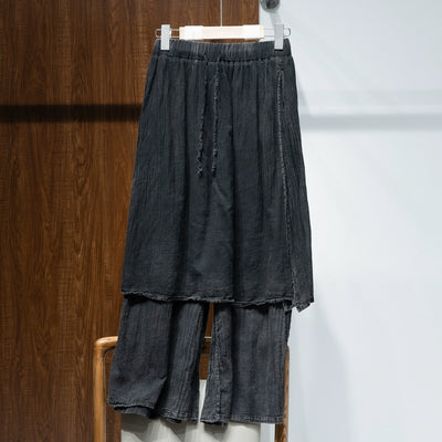 Summer Retro Cotton Linen Washed High Elastic Waist Pants