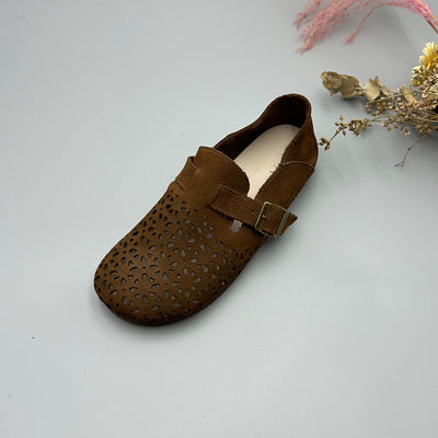 Babakud Retro Leather Casual Hollow Closed Soft Sole Flats Shoes