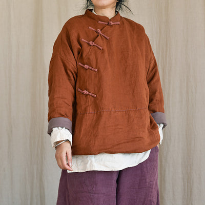 Vintage Quilted Warm Patchwork Linen Cotton Jacket