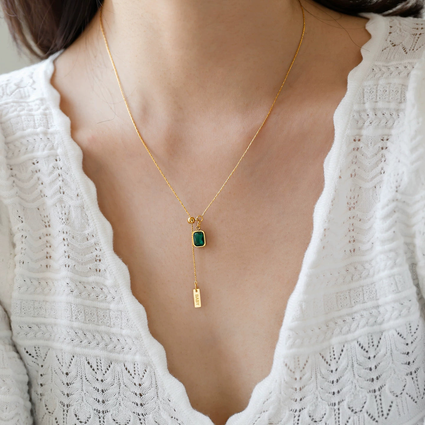 Babakud Women Elegant Green Crystal Gold Necklace