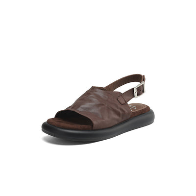 Retro Leather Breathable Open Toe Casual Platform Sandals