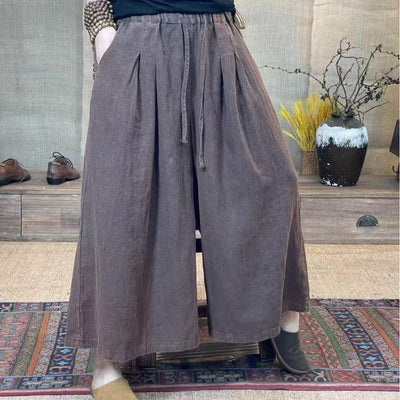 Women Retro Linen Casual Loose Lace-Up Pants