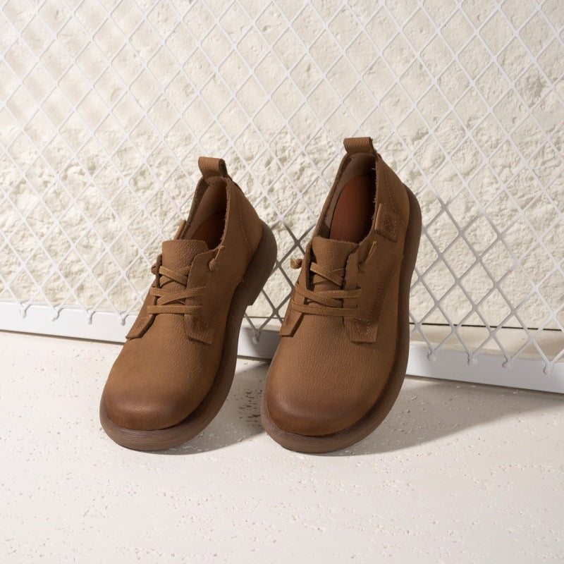 Women Retro Casual Leather Flats Soft Sole Cowhide Shoes