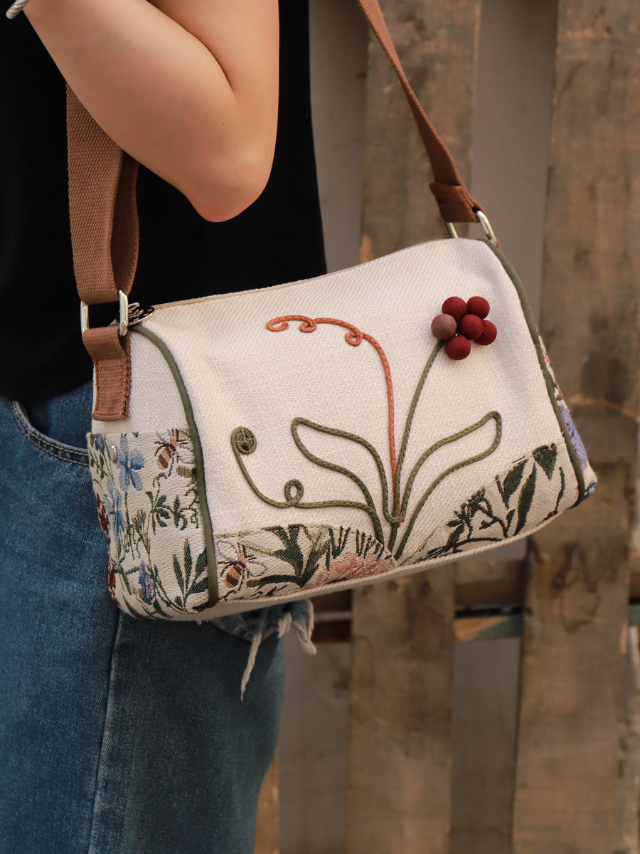Babakud Women Vintage Floral Design Handcrafted Canvas Crossbody Bag