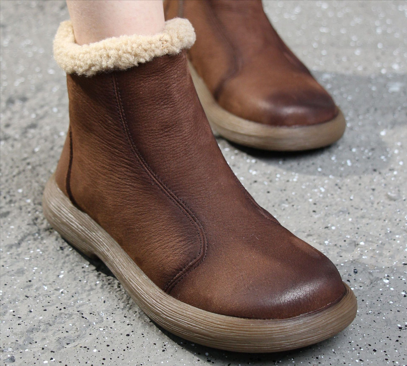 Autumn Leather Retro Plus Size Zipper Loose Ankle Boots