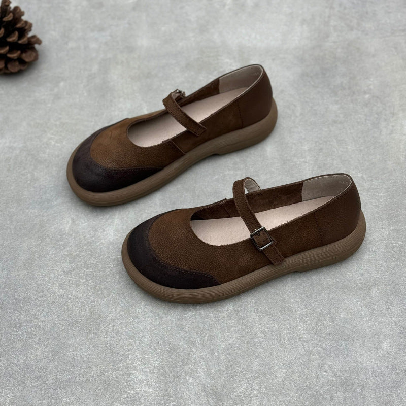 Women Retro Contrast Round Toe One-Strap Mary Jane Shoes