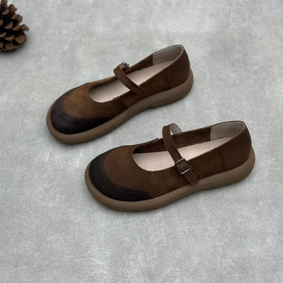 Women Retro Contrast Round Toe One-Strap Mary Jane Shoes