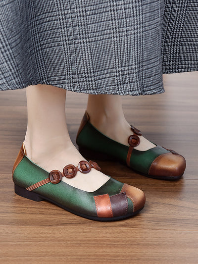 Babakud Women Spring Retro Leather Patchwork Flats Shoes