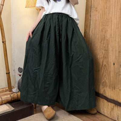 Women Spring Oversized Tencel Linen Solid Color Lace-Up Pants
