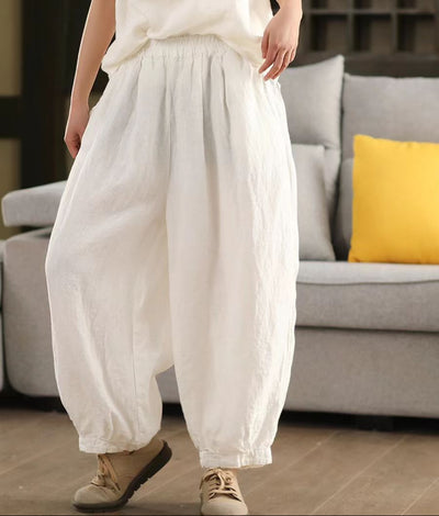 Ladies Spring Loose Vintage Washed Solid Linen Harem Pants